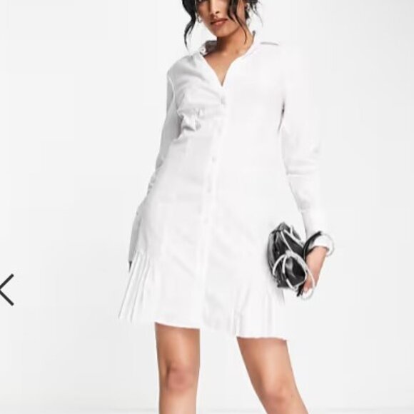 ASOS DESIGN cotton button through pleated mini shirt dress - Picture 2 of 10
